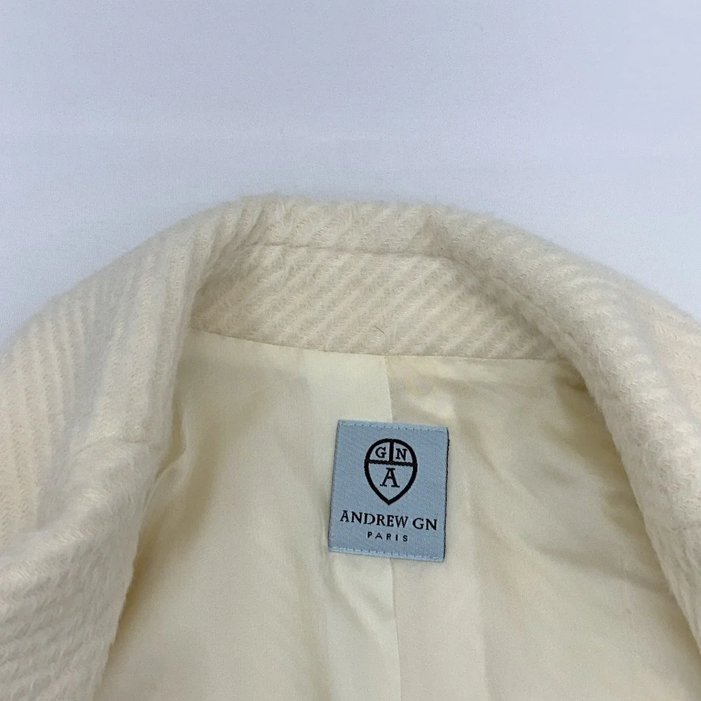 Andrew Gn Paris Asymmetric Jacket Womens 42 Cream Tailored Blazer Crop Coat‎